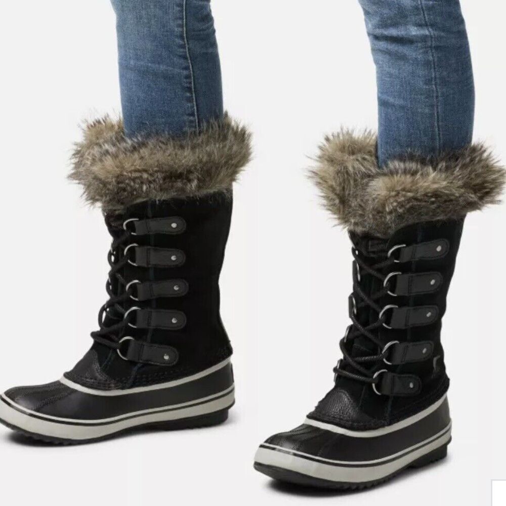 $265 SOREL Joan Of Arctic Boots Women's Size 7 Black Winter Snow Rain Duck Fur